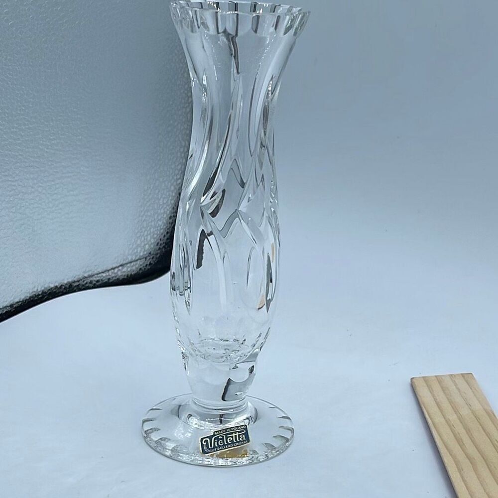 Violetta Polish hand cut 24% lead crystal bud vase.